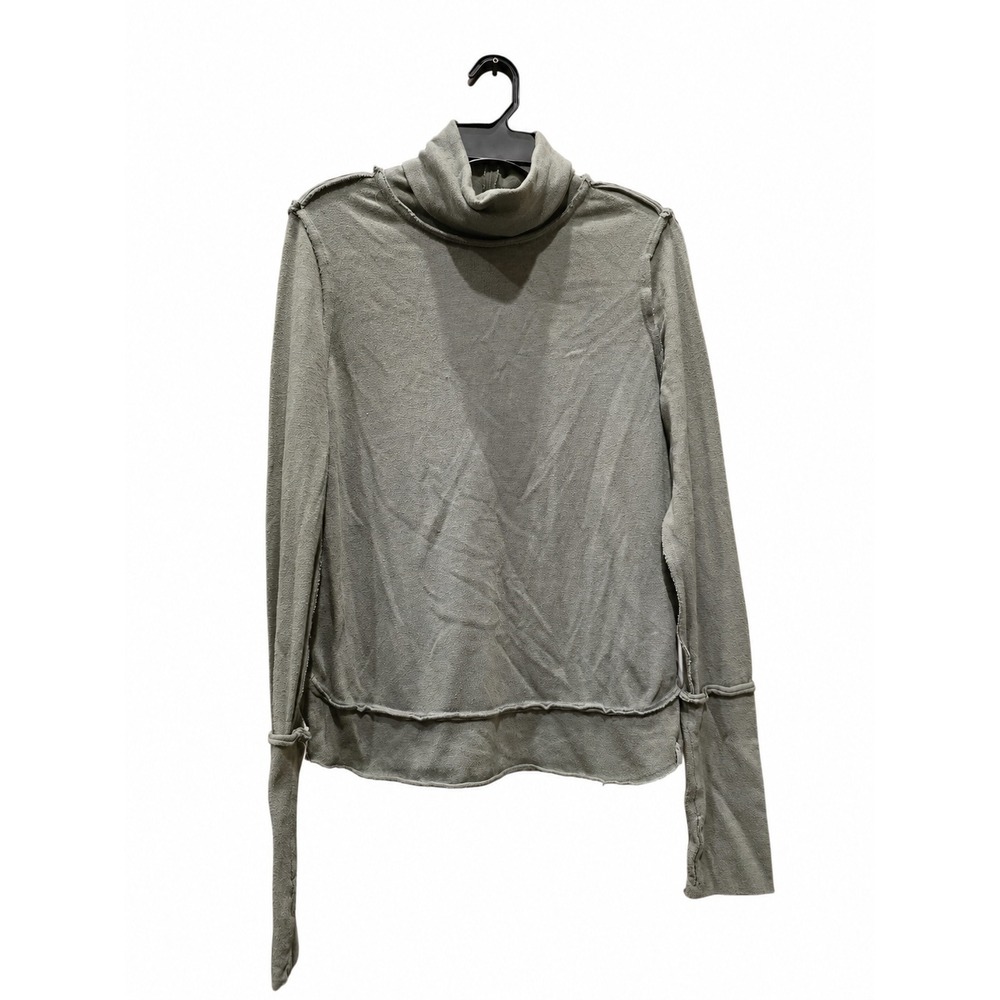 Free People We The Free Olive Green Raw Hem Turtleneck Long Sleeve Top  Large